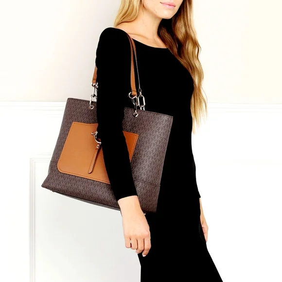 LAST 1❗️MICHAEL KORS Amy Large Tote In Brown/Luggage Color Retails $358 - Picture 3 of 12